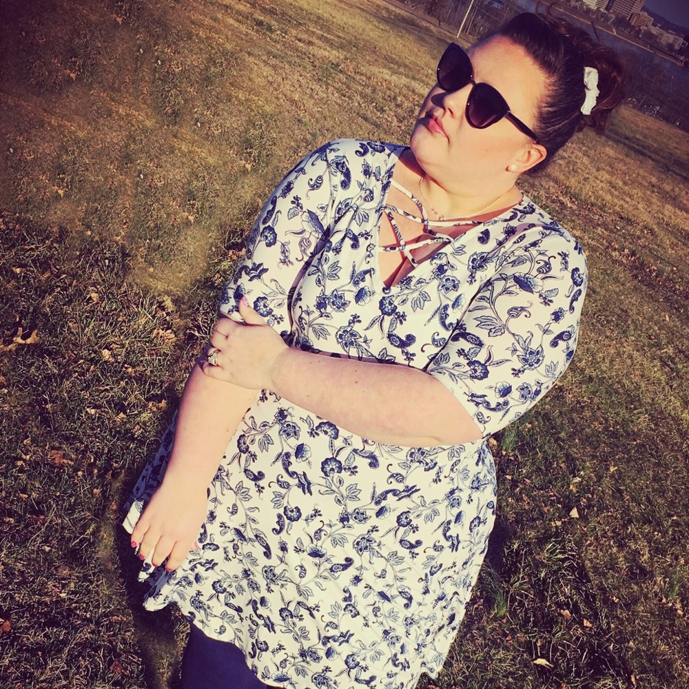 White and blue floral skater dress